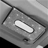HIFROM Bling - Scatola per fazzoletti in pelle glitterata per parasole da auto, scatola per fazzoletti in cristallo da donna (nero - diamante argento, 1 pezzo)
