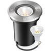 Bigzom Proiettore da incasso esterno IP67 impermeabile, luce da terra 230V con LED GU10 3W bianco caldo (sostituibile) - Rotondo con vetro temperato trasparente, calpestabile da veicoli