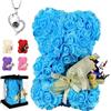 POHOMEGK Orso in rosa con collana e bouquet di rose, regalo di compleanno donna, festa della mamma, San Valentino, per fidanzata e figlia (blu)