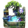HauTour Fontana da tavolo con illuminazione LED, cascata, fontana da tavolo con nebbia, giardino roccioso, fontana da interno con pianta verde, per casa, camera da letto, scrivania, decorazione 24x24x21cm