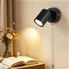 Dehobo Applique da Parete Interno GU10 con Interruttore a Tirante, Regolabile, Lampada da Parete interno in Metallo Adatta per Camere da Letto, Studi, Vani Scale, Soggiorni- Senza Lampadina, Nera