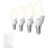 Philips Hue Pacchetto vantaggio - E14 - con 4 Lampadine LED a Candela - Luce bianca calda - Include Hue Interruttore Dimmer - Hue White