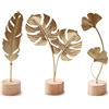 Kinesgsg 3 Pezzi Ginkgo Biloba Statuette Decorative Casa, Metallo Ornamento in Ginkgo Dorato, Soprammobili Moderni, Decorazioni Casa, per Soggiorno, Ufficio, Camera da Letto, Libreria, Modello
