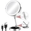 FFowcye Specchio cosmetico con luci LED, 20,3 cm, ingrandimento 1/10x, ricaricabile, pieghevole, controllo touch a 3 colori, per tavolo da toeletta