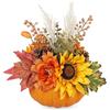 Oairse Decorazione autunnale di zucca artificiale, centrotavola autunnale con girasoli