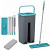 Holyhome Flat Mop con Secchio - Sistema a Doppio Scomparto Lavaggio e Strizzaggio - Mocio Pavimenti con Panno in Microfibra Lavabile - Manico in Acciaio Inox 112 cm - Testa Snodabile 360° per Tutti i Pavimenti