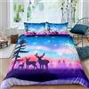 Homemissing Set di biancheria da letto con cervi animali selvatici per bambini ragazzi ragazze fata cartone animato animale alce cervo albero trapunta copertura colorata glitter natura copriletto 3