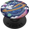 Kidcore Cartoon Style Solar System Gifts Blue Cosmic Planet Rocket Planets, graziosa opera d'arte spaziale retrò PopSockets PopGrip Adesivo