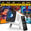 LynCast Mini Proiettore Intelligente 1080P Nativo, Decodifica 4K, WiFi 6, BT 5.4, App Integrate, Android TV, Correzione Trapezoidale Automatica 180° ° Proiettore Rotante per Esterni
