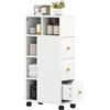 HOMCOM Mobile bagno con ruote, mobiletto stretto, armadietto bagno 3 cassetti, 5 scomparti aperti e ripiani regolabili, per soggiorno, piccoli spazi, 20x40x80cm, Bianco
