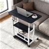 NONE Tavolino Rotante per Letto e Divano, Tavolino con 2 Ripiani, Scrivania Mobile con Altezza Regolabile 63-91 cm, Tavolino Laterale con 4 Ruote Bloccabili, Colore Legno/Nero/Bianco