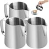 LEKEFETO Set di 3 barattoli per latte in acciaio inox: 150 ml in acciaio inox con manico, versatori per caffè espresso portatili da 5 once, latte, cappuccino, latte, caffè espresso