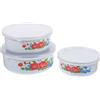 LIFKICH Set di 3 Ciotole Smaltate Grandi Piccole Coperchio, Vintage | Finitura Smaltata, Superficie Liscia e Bordo Arrotondato, per Snack, Noodles e Conservazione in Frigorifero