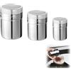 QSTZON 3 Pz Mini Saliera da Tavola, Sale e Pepe Set | Spargisale da Cucina, Saliera e Pepiera in Acciaio Inox, Spolveratore per Farina con Setaccio per Cappuccino Spezie Caffè