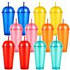 Byfoyif 12 Pz Bicchieri Colorati in Plastica Riutilizzabili con Coperchio e Cannucce da 700 ml Bicchieri con Cannuccia per Feste in 6 Colori per Caffè Freddo Bevande Fredde Frullati Succhi
