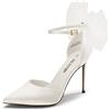 DREAM PAIRS D'Orsay - Scarpe da donna con tacco alto, punta chiusa, punta a spillo, con fiocco in rete, cinturino alla caviglia, sexy, per matrimoni e feste