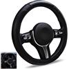 Skeayid Coprivolante Auto Universale Nero Antiscivolo Sportivo | Copri volante nero con trama carbonio, cuciture rosse, presa stabile e montaggio senza attrezzi
