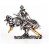 Statuetta equestre in stile antico raffigurante un cavaliere e un cavallo in