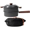 Generisch Padella da campeggio, padella con vaporiera con manico in legno, colore | Padella da campeggio con inserto a vapore per 2-3 persone, picnic, escursionismo, backpacking, gite in famiglia, casa, cucina