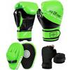 PARPIQ Set di guanti da boxe e guanti da boxe 3 in 1 per bambini, con fasce per le mani, set di guanti in pelle per MMA, karate, muay thai, taekwondo