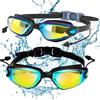 JSTHHTT 2Pcs Occhialini Nuoto Anti-Appannamento Unisex Adulto, Occhiali Da Nuoto, Protezione Uv, Ponte Nasale Autoregolabile, Tappi Per Orecchie Integrati, Nero
