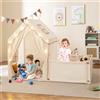 RELAX4LIFE 2 in 1 Tenda per Bambini con Parco Giochi, Porte, Finestre in Rete, Luci a Stella e Tappeto Lavabile in Cotone, Area Giochi da Interno per Bambini 3+ Anni (BEIGE)