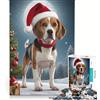 JIANGENNF Puzzle da 1000 pezzi per adulti tema natalizio con cane beagle giocattolo fai-da-te interazione genitore-figlio rafforza l'amore tra le coppie 38x26cm