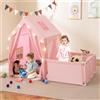 RELAX4LIFE 2 in 1 Tenda per Bambini con Parco Giochi, Porte, Finestre in Rete, Luci a Stella e Tappeto Lavabile in Cotone, Area Giochi da Interno per Bambini 3+ Anni (ROSA)