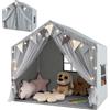 HOMASIS Tenda per Bambini Indoor, Casa da Gioco con Tappetino, Luci e Bandiere, Tenda da Gioco in Cotone, Tenda per Principesse per Camera dei Bambini (Grigio)