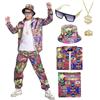 HarnyLoom Costumi Anni '80 Anni 90 Uomo e Donna, Tuta da Anni 80 Retro Discoteca Costume Adulta Allenamento Abbigliamento Tracksuit Occhiali Cappello Carnevale Feste Halloween Cosplay (Rosso-anni '90, S)