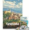 JIANGENNF Puzzle per adulti da 1000 pezzi, Granada, Spagna, poster vintage, giochi educativi, per divertimento in famiglia, collezione d'artista, belle arti 38x26cm