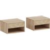 HOMCOM Set di 2 Comodini Sospesi Moderni con Cassetto e Vano Aperto, 37x32x21 cm, Legno Naturale | Aosom Italy