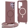 YFSYLL Magnetica Cover per Samsung Galaxy S23 Ultra con Cordino,Compatibile con MagSafe,Silicone Case con Regolabile Cordino da Collo Nylon Catena Collana Tracolla - Rosa Gold