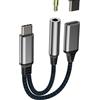 Kefiany Adattatore da USB C a porta di ricarica audio da 3,5 mm (2 in 1) per iPhone 16 15, splitter per jack per cuffie per iPad DAC AUX stereo cavo auricolare tipo C caricabatterie compatibile per Samsung