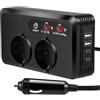 DoeDoefong Presa accendisigari da auto DC a AC inverter con doppio display a LED, convertitore di tensione da 200 W, 12 V a 230 V, con 2 prese e 2 USB-C 2 USB-A, caricatore da auto con presa accendisigari