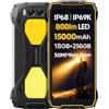 Blackview BV7300 Smartphone Rugged, Luci da Campeggio Dual 800LM, Batteria 15000mAh, 18GB+256GB, 6,67'' 90Hz HD+, 50MP Fotocamera Visione Notturna, Telefono Impermeabile IP68 Android 14, NFC Arancione