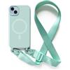 2NSPDRGNI Magnetica Cover con Collana Compatibile con iPhone 14,Case con Laccio per Il Collo Custodia con Cordino,Menta verde