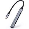Ewent EW1145 Hub USB C, Hub 4 porte Ultra Slim Data, Hub con 3 porte USB A 2.0, 1 porta USB A 3.2, Hub Slim tipo A per Macbook Pro/Air, Laptop, PS5/PS4 e sistemi Mac OS, Windows, Android, in Alluminio