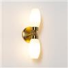 Alpinaluz Aplique da Parete per Bagno con Doppia Lampada E14, Paralume in Vetro Opalino Bianco e Base in Metallo Dorato, Protezione IP44, Illuminazione Morbida ed Elegante per Specchi e Tocchi Moderni