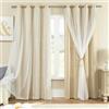 XiDi Tenda oscurante per camera da letto, a doppio strato, 106 x 228 cm, in poliestere, con motivo a stelle, per porta scorrevole, multicolore, beige, 106/228