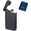 Leikurvo Accendino elettronico USB, accendino elettrico USB, ad arco a LED, doppio arco elettrico, con indicatore di batteria, antivento, al plasma, con confezione regalo (nero opaco)
