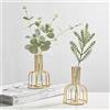 SIETIOJI 2 vasi di fiori dorati con struttura in metallo, vasi decorativi in vetro trasparente, piccoli vasi per boccioli da usare come decorazione di nozze, decorazione d'interni, decorazione del soggiorno