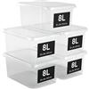 AHIOVA 5 Scatole Plastica con Coperchio Medie 8L 33x24x15,5 cm Trasparenti