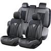 FLORICH Coprisedili in pelle, set completo, coprisedili per auto, 5 posti, coprisedili per auto, camion, SUV, grigio e nero