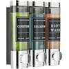 Cabo Deseado Dispenser per sapone da doccia, montaggio a parete, senza trapano, dispenser per shampoo e balsamo, per bagno e hotel, 3 x 300 ml, cromato, con etichette
