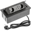 GTV - Presa da incasso MULTISOFT nera con 2 x Schuko, USB A+C, RJ45, HDMI 2.0, copertura, retrattile, cavo da 1,5 m, per scrivania, tavolo da conferenza, cucina o ufficio domestico