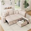 Bladez Divano ad angolo a forma di L, divano letto estraibile con funzione di sonno e sgabello, in lino con tavolino pieghevole, USB/Type-C e luce da lettura, paesaggio abitativo a 5 posti (beige, 5