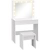 HOMCOM Postazione Trucco Toeletta Trucco con Specchio 80x40x140 cm Bianco | 12 Luci LED, Sgabello Imbottito, Ampio Cassetto in Legno