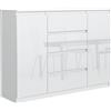 meble masztalerz Cassetiera 140 cm, 4 Casseti 2 Ante, Bianco Frontle Lucido | Credenza Soggiorno 138,6x101,5x39 cm, Moderna Como, Cassettiera Alta, Mobiletto con Cassetti