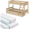 VitaliSpa Letto a castello Everest, Legno, 120x200 / 80x200 cm | con 2 materassi e 2 cassetti, con scala integrata e sistema di doghe stabile